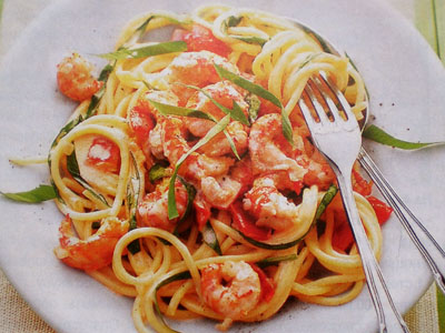Спагетти с раками и оливковым соусом
